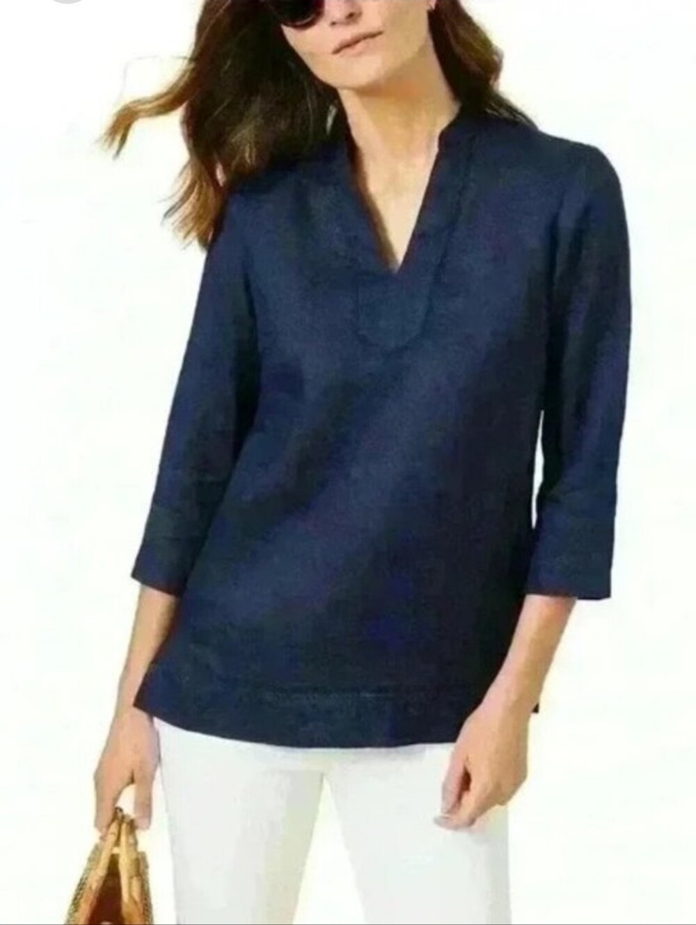 J. McLaughlin Line Navy Blue V-neckline with 3/4 sleeves Size Small
